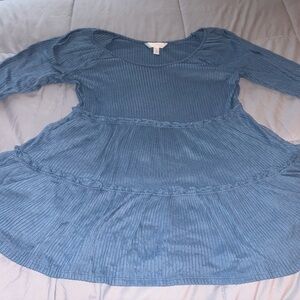 Light Blue Ribbed Long Sleeve Peplum Top